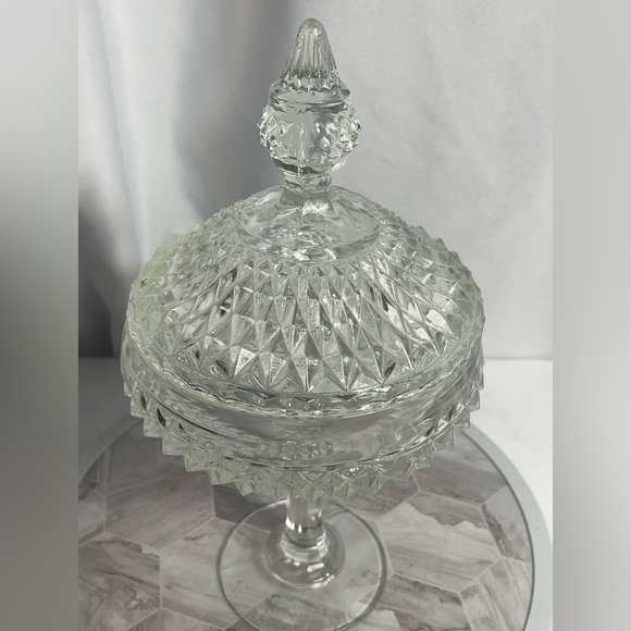 Vintage MCM Glass Diamond Point Clear Glass Lidded Candy/Nut Dish Elegant Classy - Picture 2 of 10